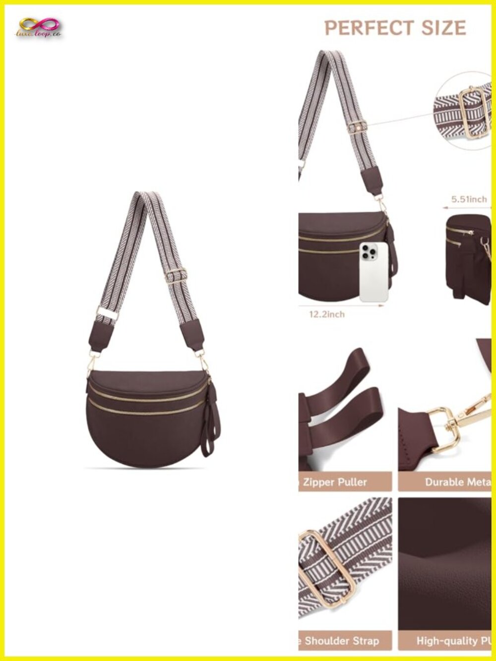 Large PU Leather Crossbody Sling Bag Waist Pack Hands-Free